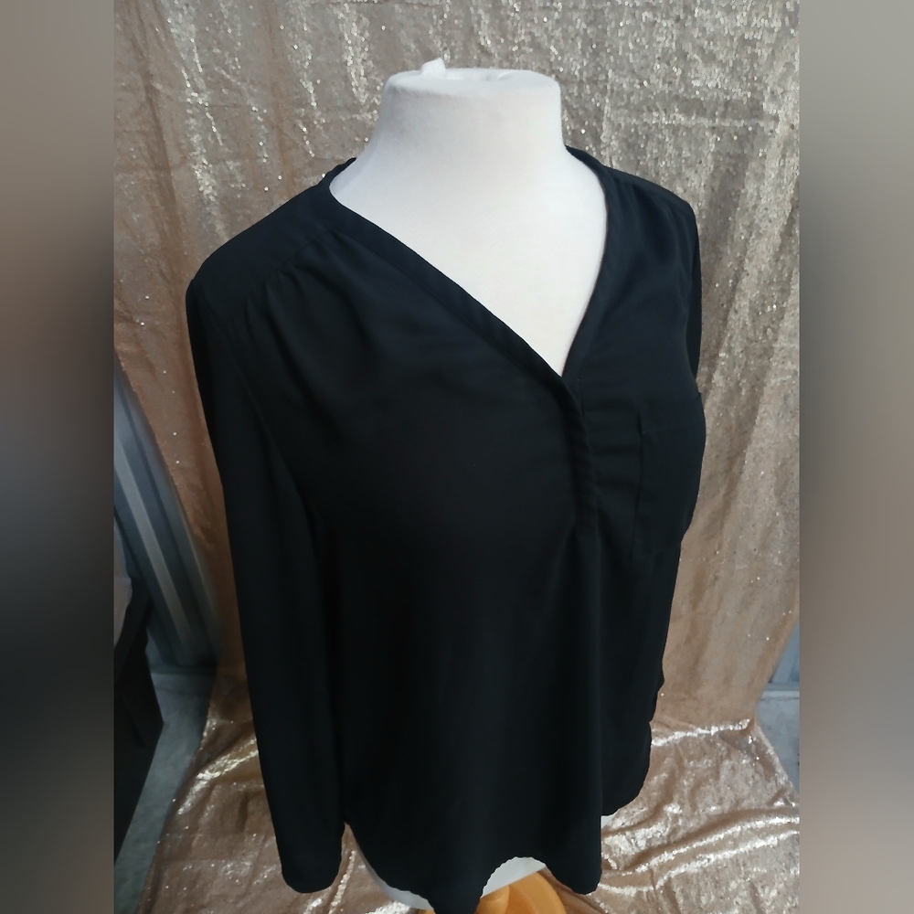 Pleione Elegant Black Chiffon Double Layered Women's Top Sz Medium